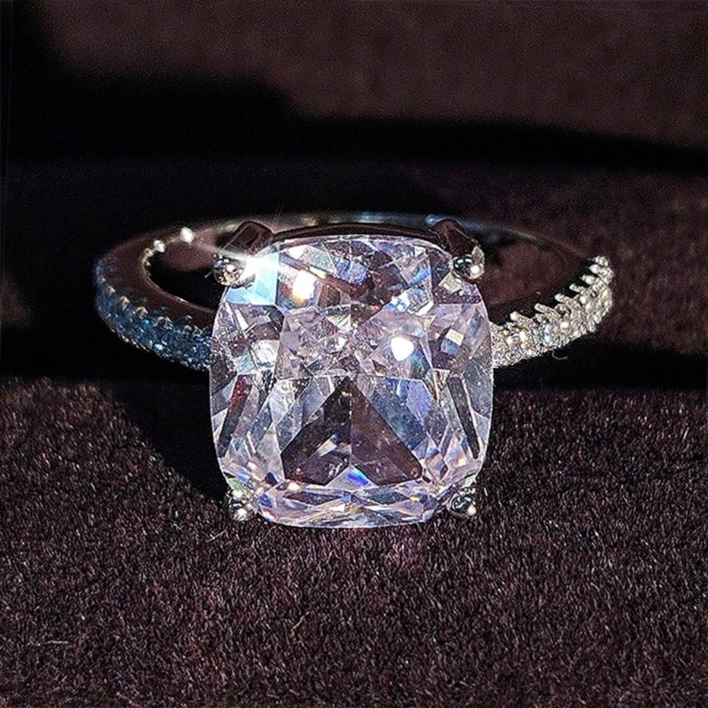 NEW 8CT Cushion Solitaire Diamond  Silver Engagement Ring - Picture 5 of 5